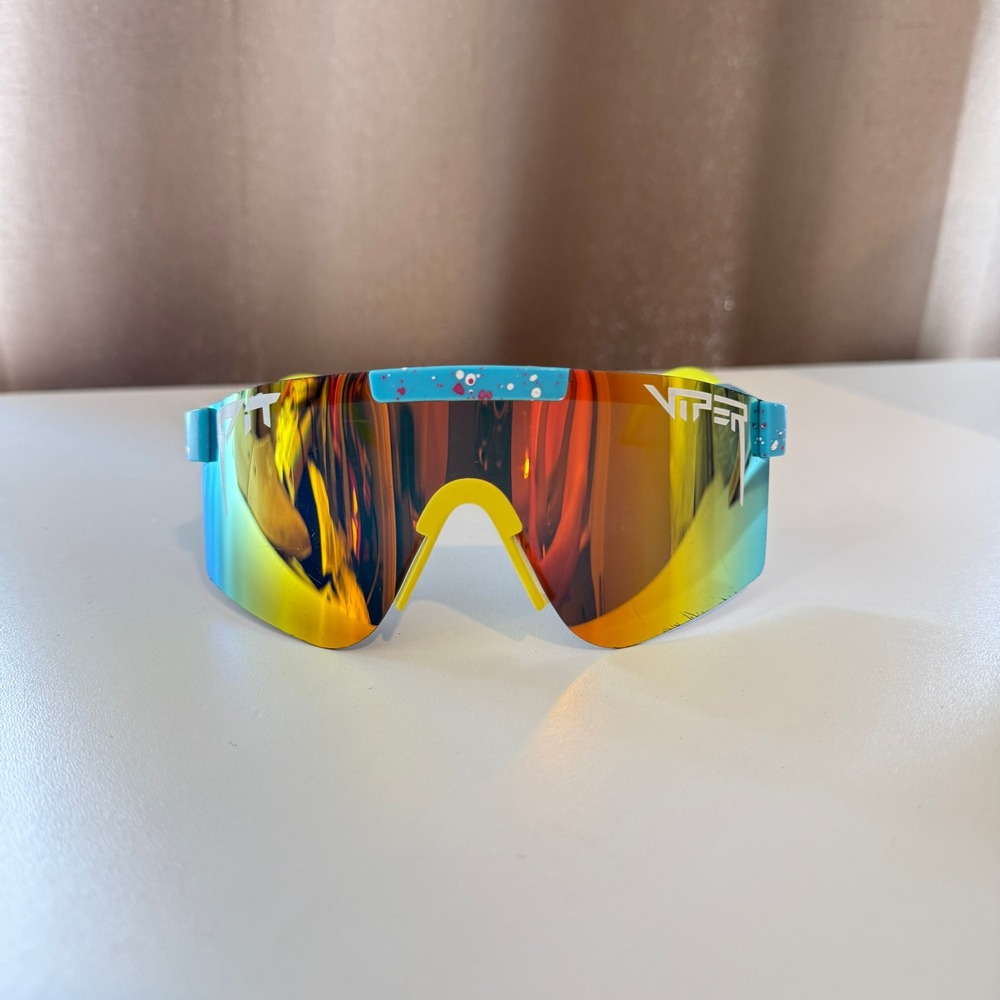 Pit Viper The 1993 Polarized Sunglasses Blue Teal Splatter Gold Mirror Lens